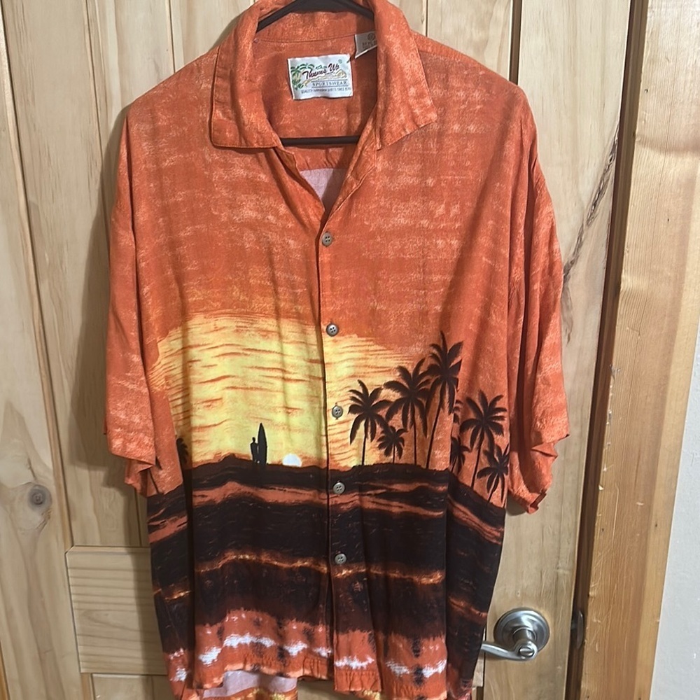 Vintage Thums Up Men's Orange Tropical Hawaiian Sunset Shirt
